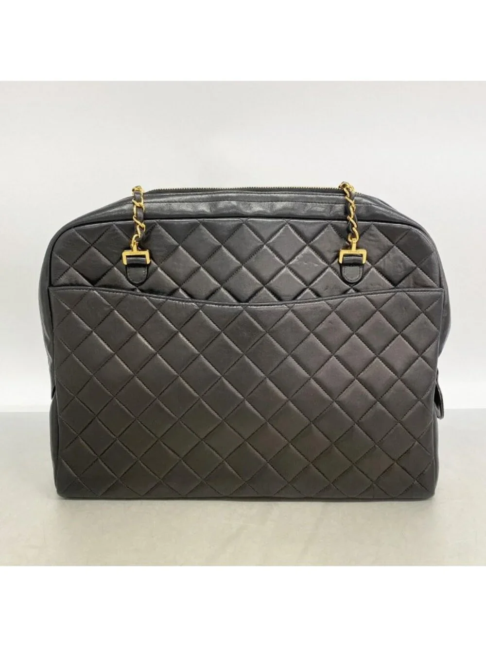 Chanel Shoulder Bag Quilted Lambskin Black Gold